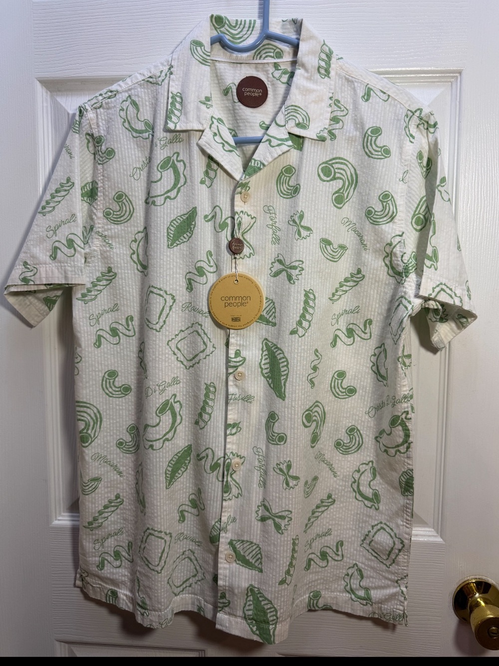 Common People Men’s Short-Sleeve Pasta Print Button-Down Shirt - Light Green - Picture 1 of 5